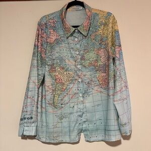 MISSLOOK World Map Colorful Button Down Size L